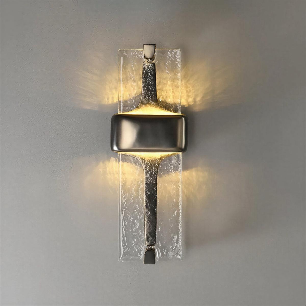 Contemporary Torch Styled Wall Light Sconce With Serrated Glass and Warm Glow