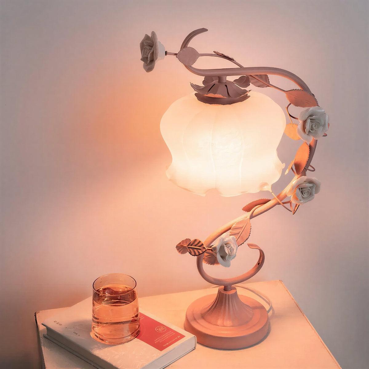 Decorative Bedside Nightstand Table Lamp With Flower Design
