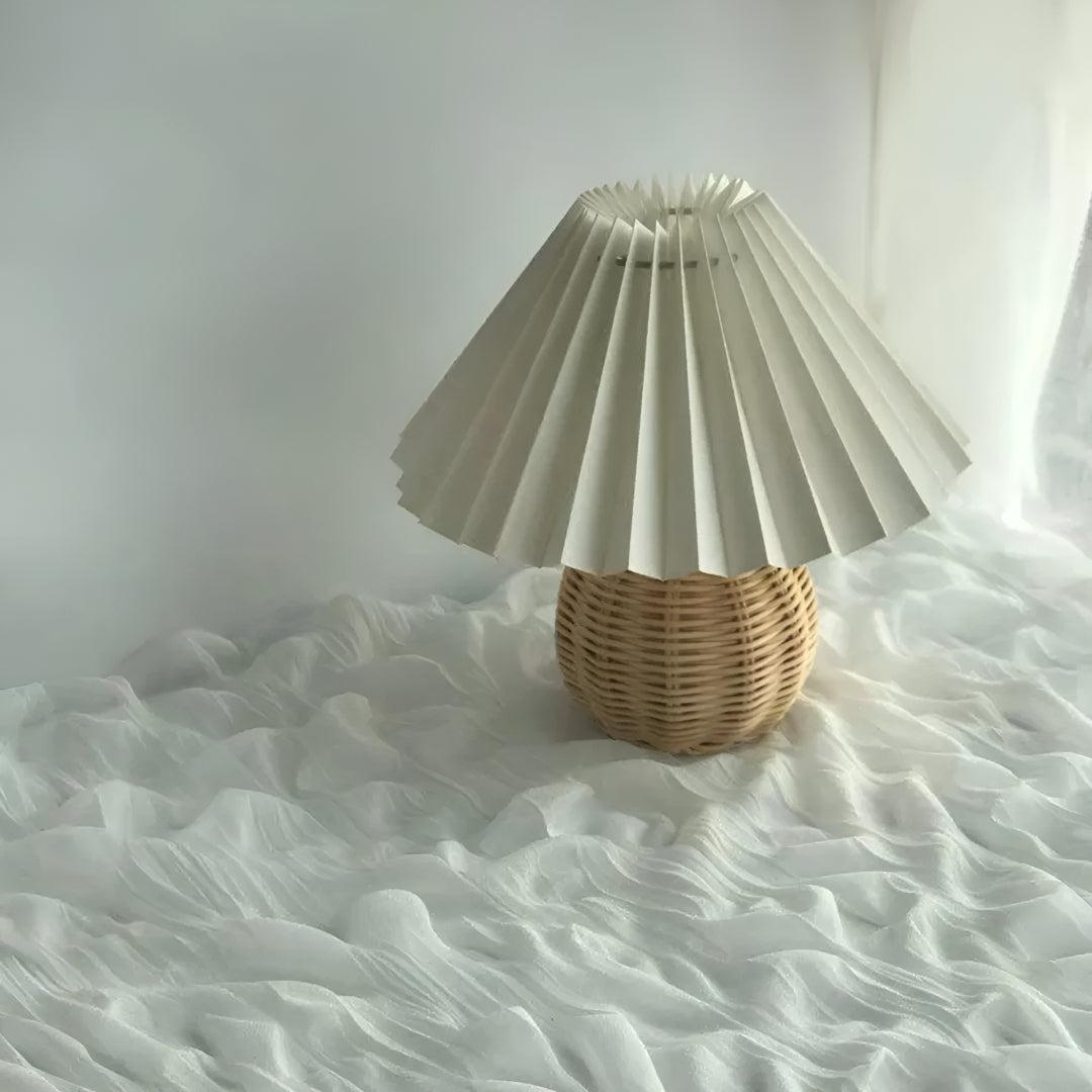 Decorative Rattan Bedside Table Lamp With Pleated Shade