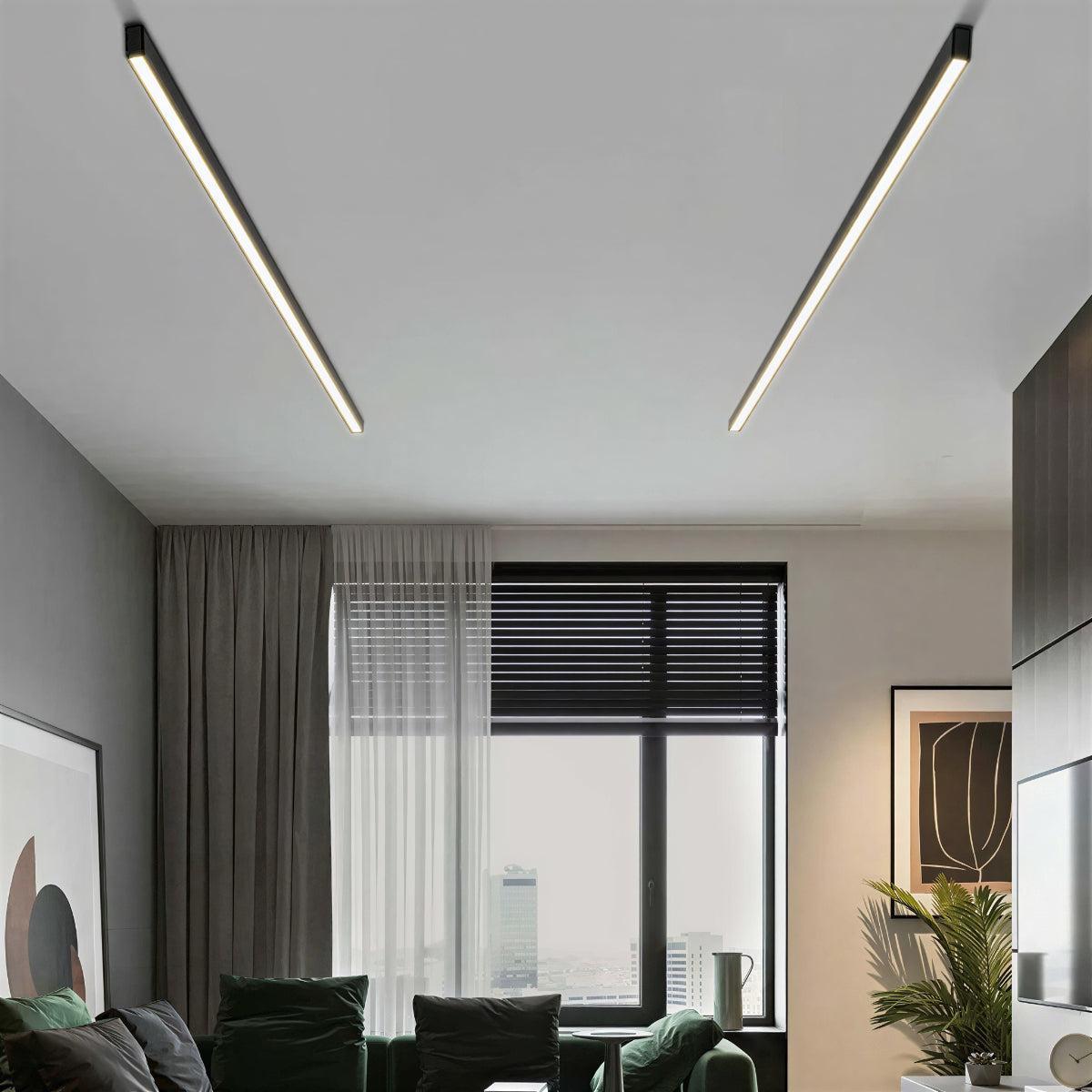 Elongated Linear Flush Ceiling Light With Bar Design
