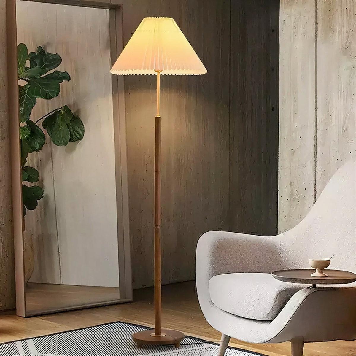 Floor Lamp For Living Room With Cone Pleated Shade
