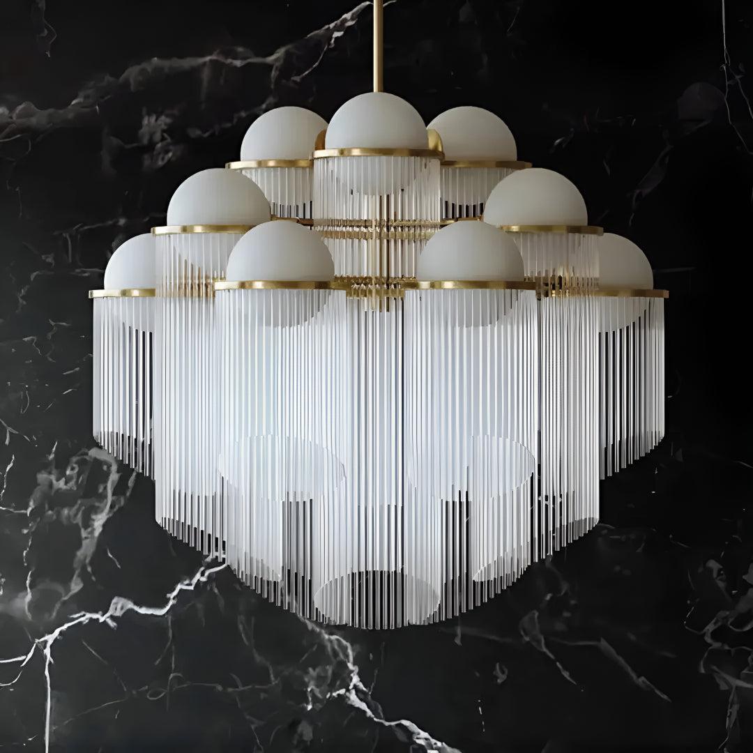 Modern 12 Light Chandelier With Cascading Glass Rods
