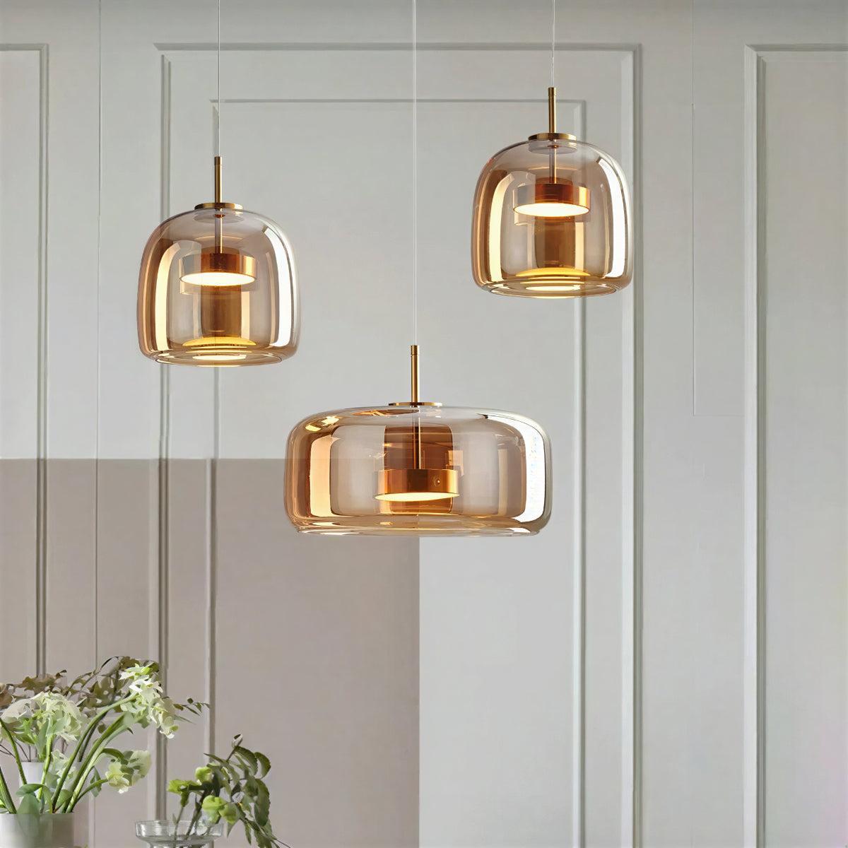 Modern Minimalist Glass Pendant Ceiling Light With Adjustable Height Hanging