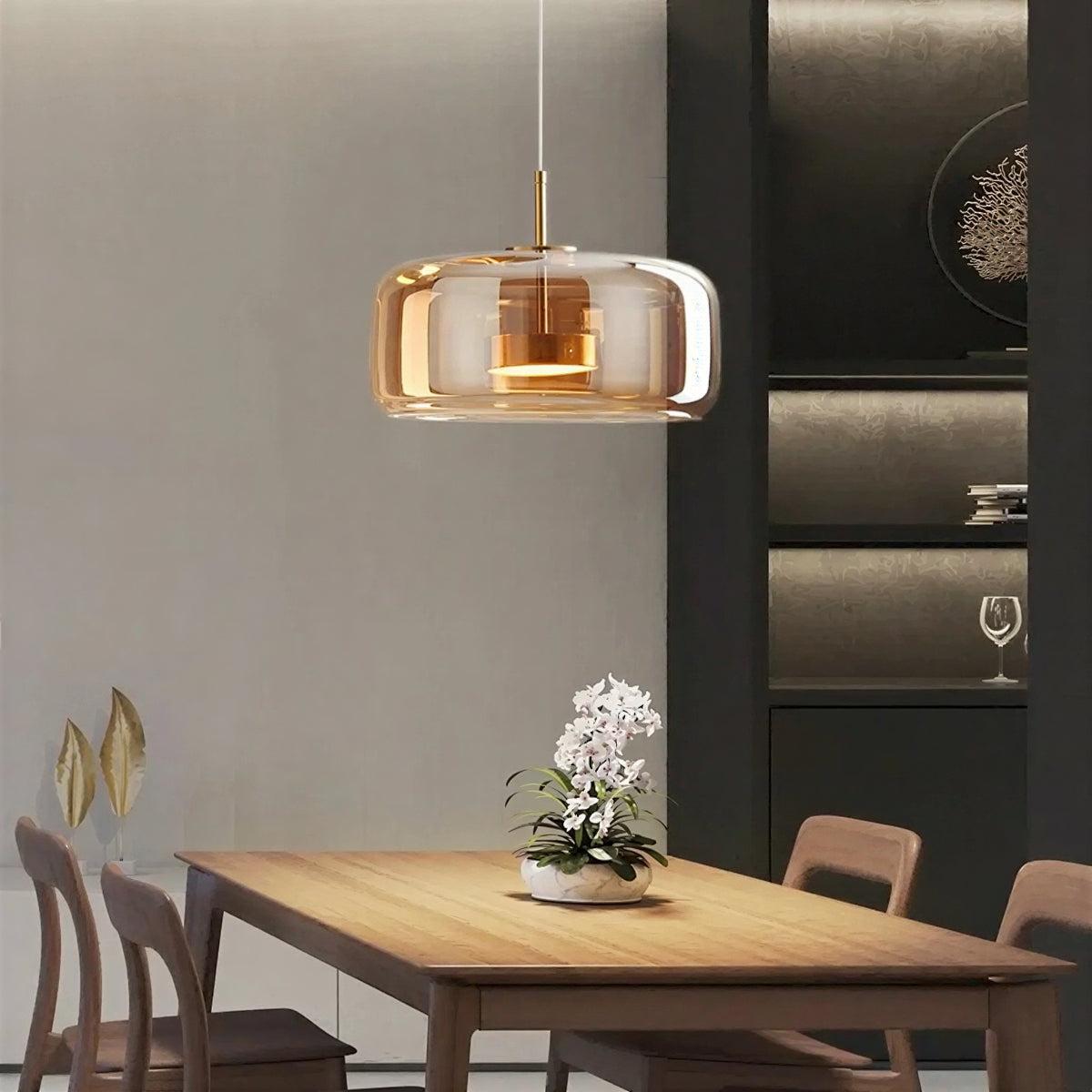 Modern Minimalist Glass Pendant Ceiling Light With Adjustable Height Hanging