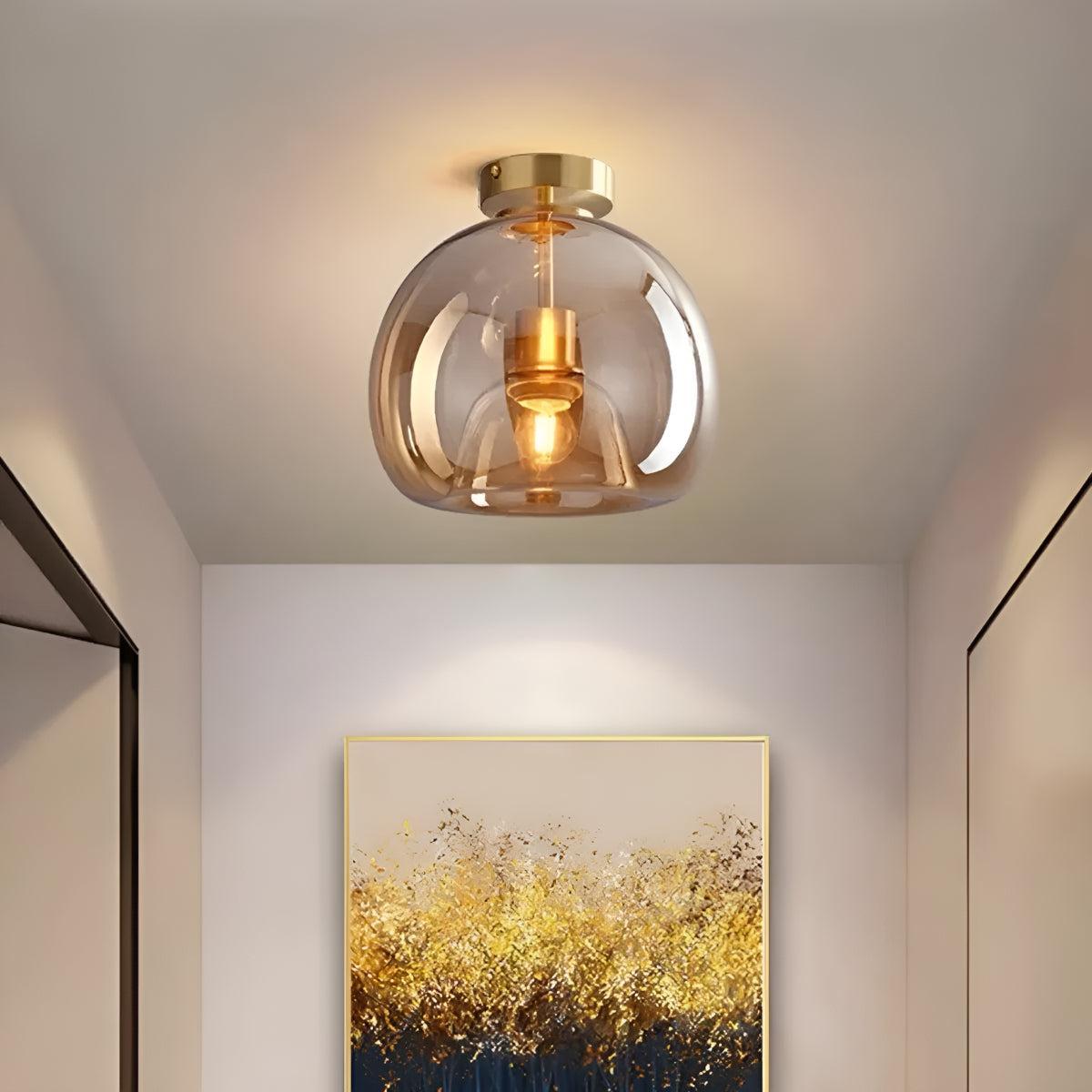Modern Semi Flush Copper Glass Ceiling Light