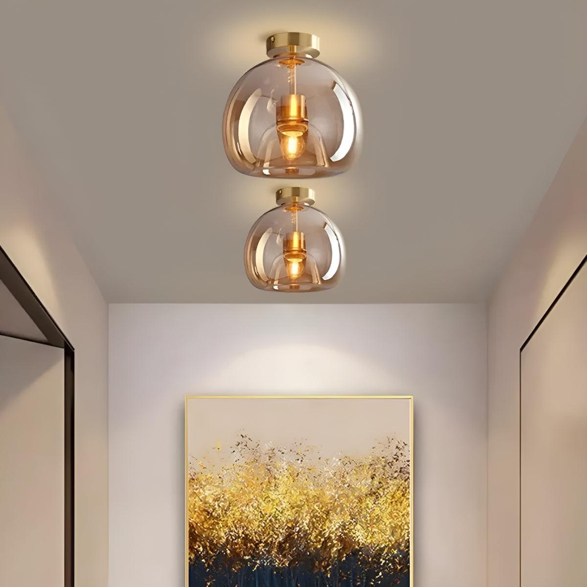 Modern Semi Flush Copper Glass Ceiling Light