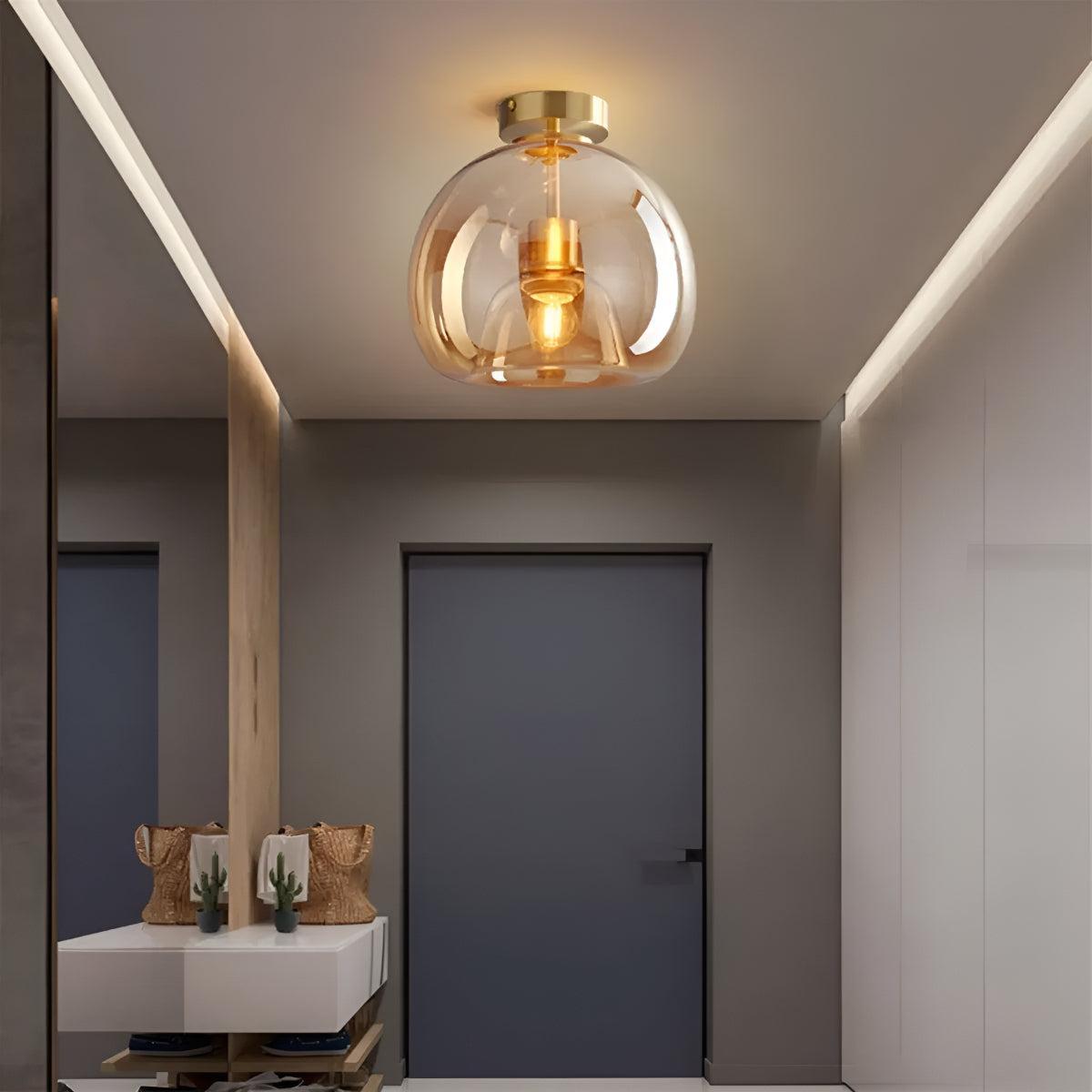 Modern Semi Flush Copper Glass Ceiling Light