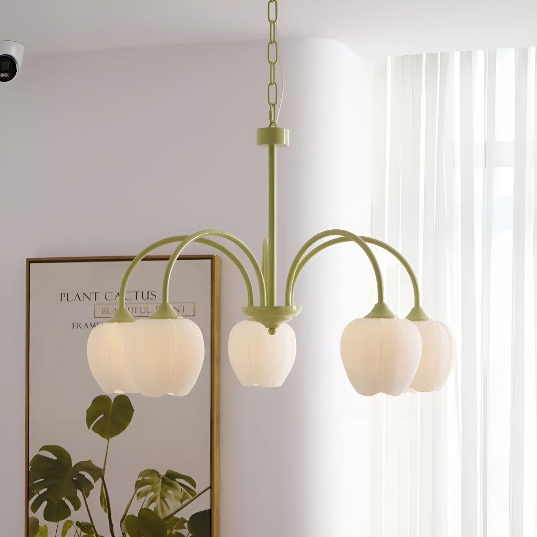Modern Tulip Floral Ceiling Light Chandelier With Multiple Glass Shades