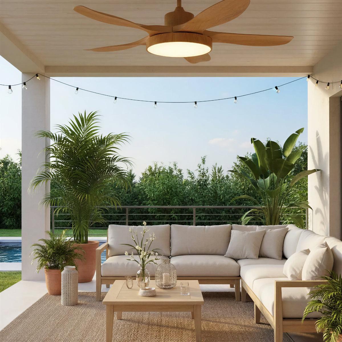 Overhead Ceiling Fan Light With Modern Wood Blades