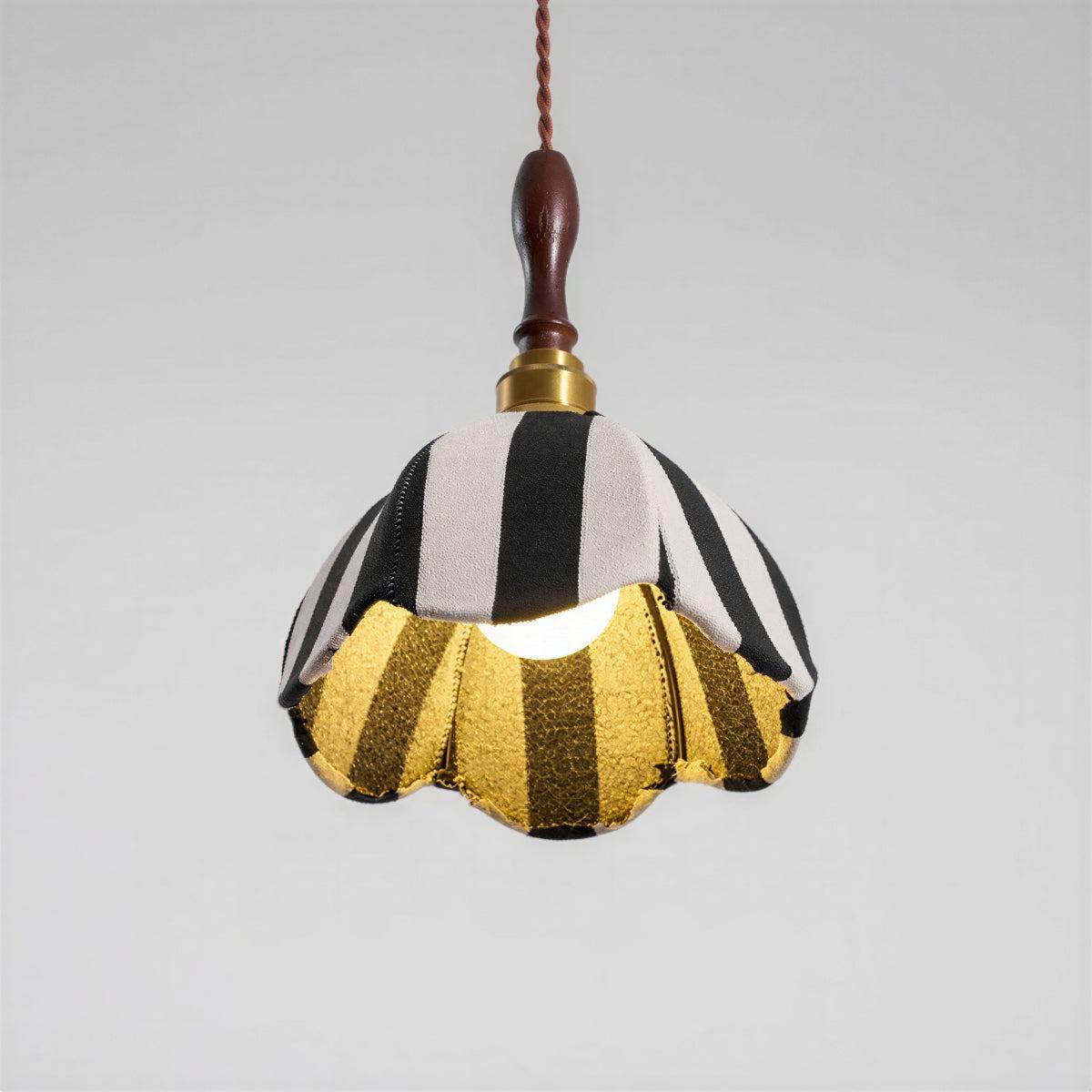 Pendant Light With Striped Tulip-Inspired Art Deco Design