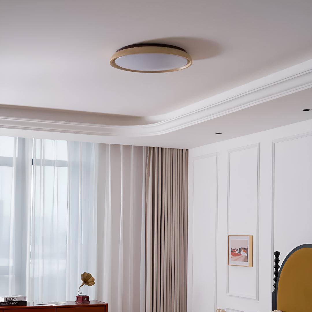 Piedra Travertine Ceiling Light Flush Mount with Modern Wood Accent