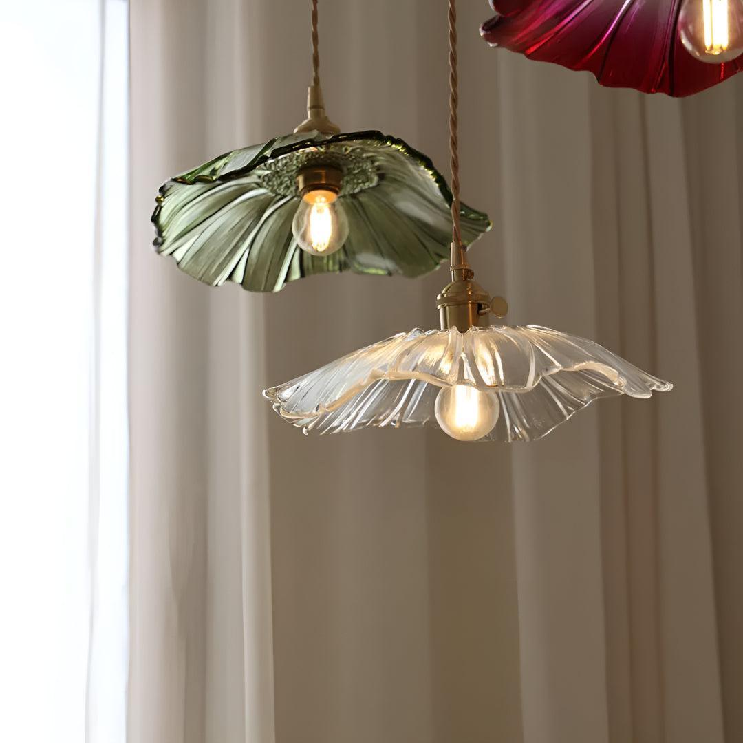 Plug In Flower Glass Pendant Light with Hanging Fixture