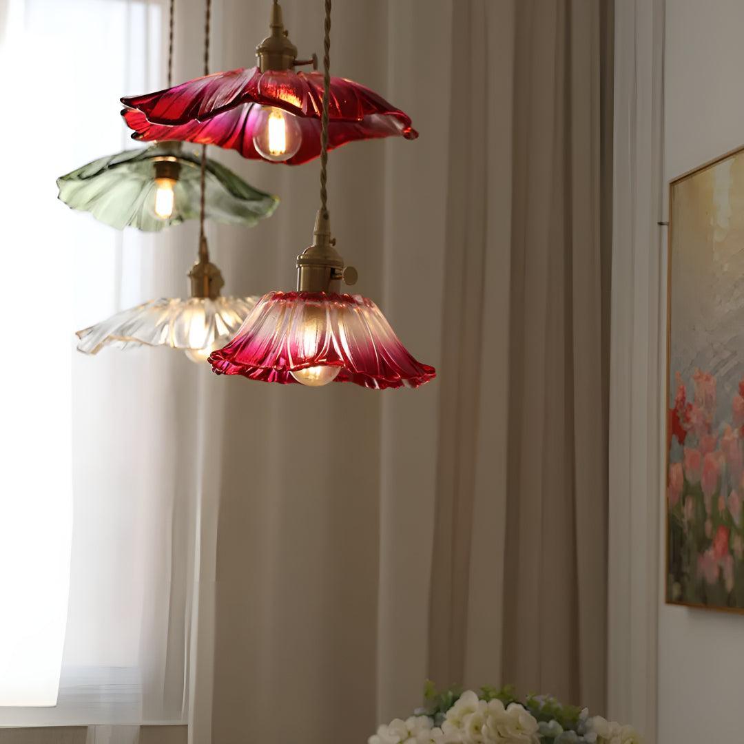 Plug In Flower Glass Pendant Light with Hanging Fixture