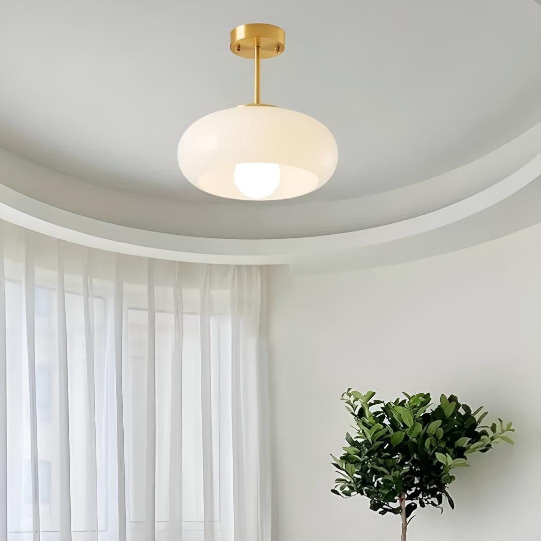 Semi Flush Mount Ceiling Lamp With Glossy Glass Shade Design