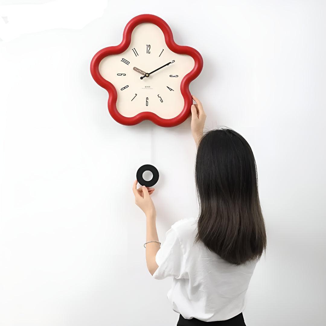 Silent Pendulum Wall Clock With 3D Flower Design