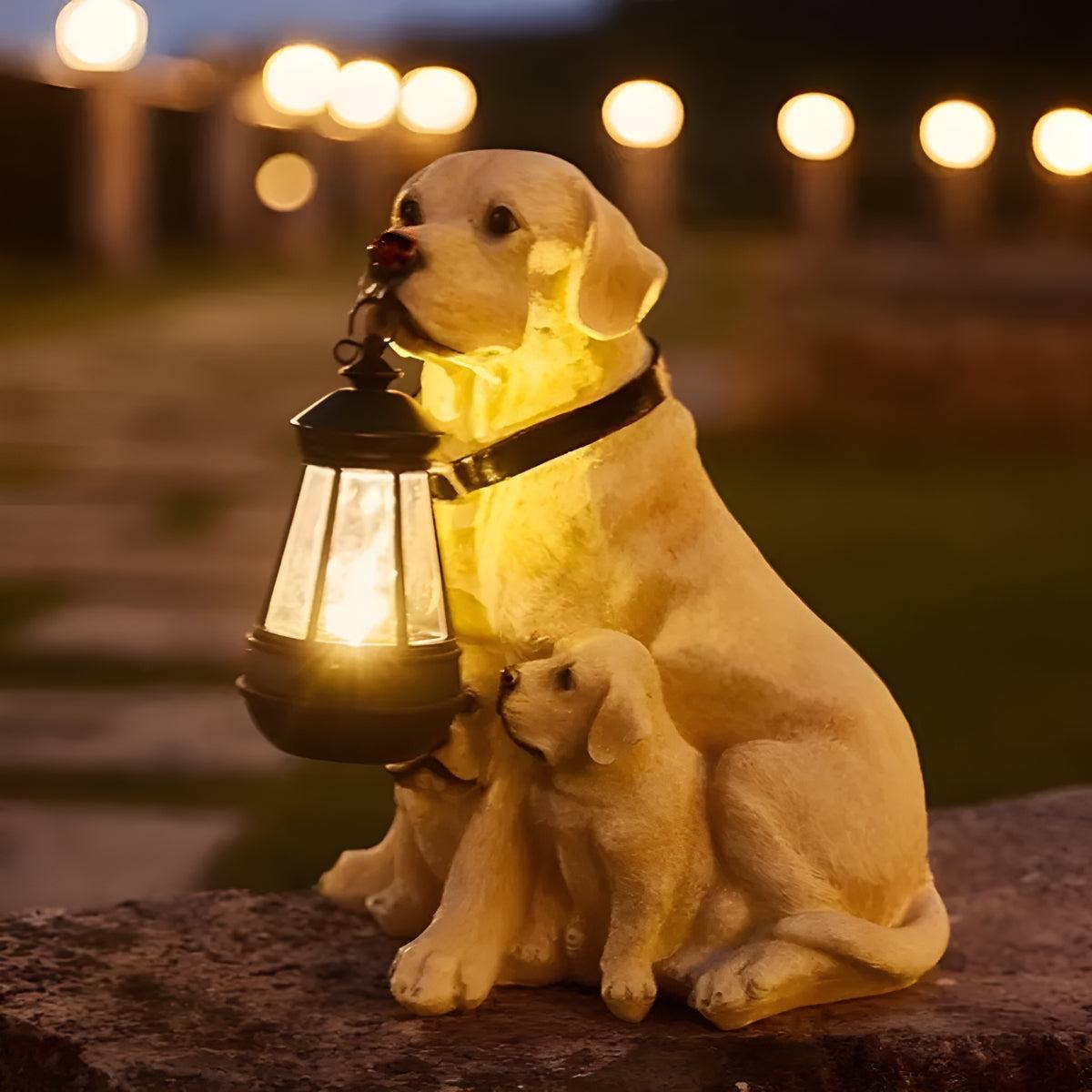 Solar Powered Dog Statue Garden Lights With Lantern