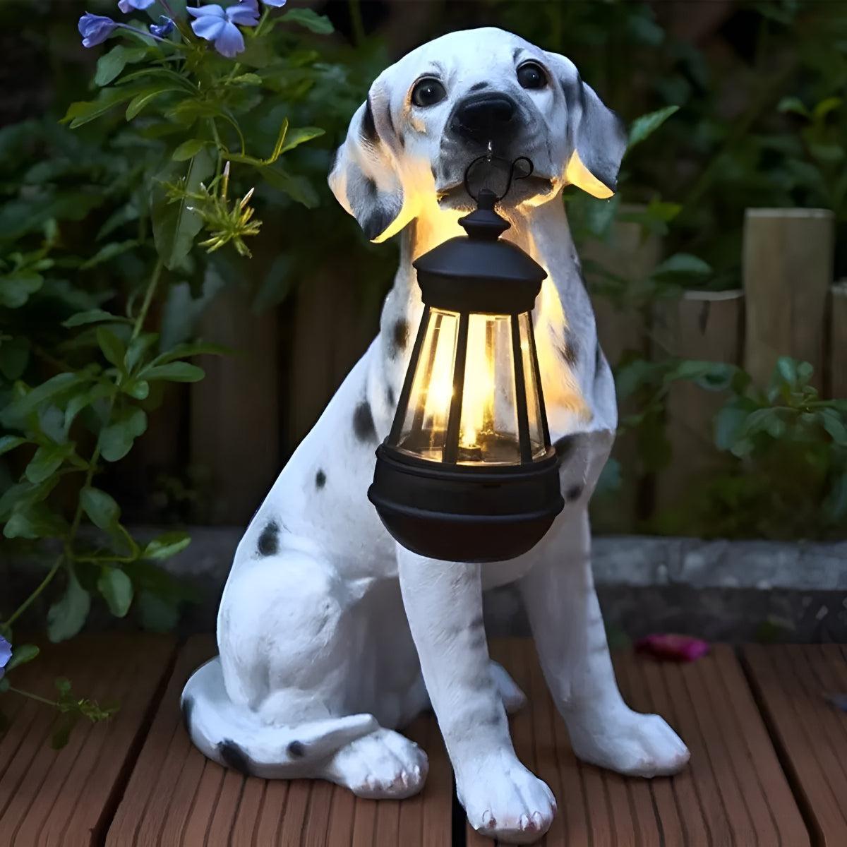 Solar Powered Dog Statue Garden Lights With Lantern