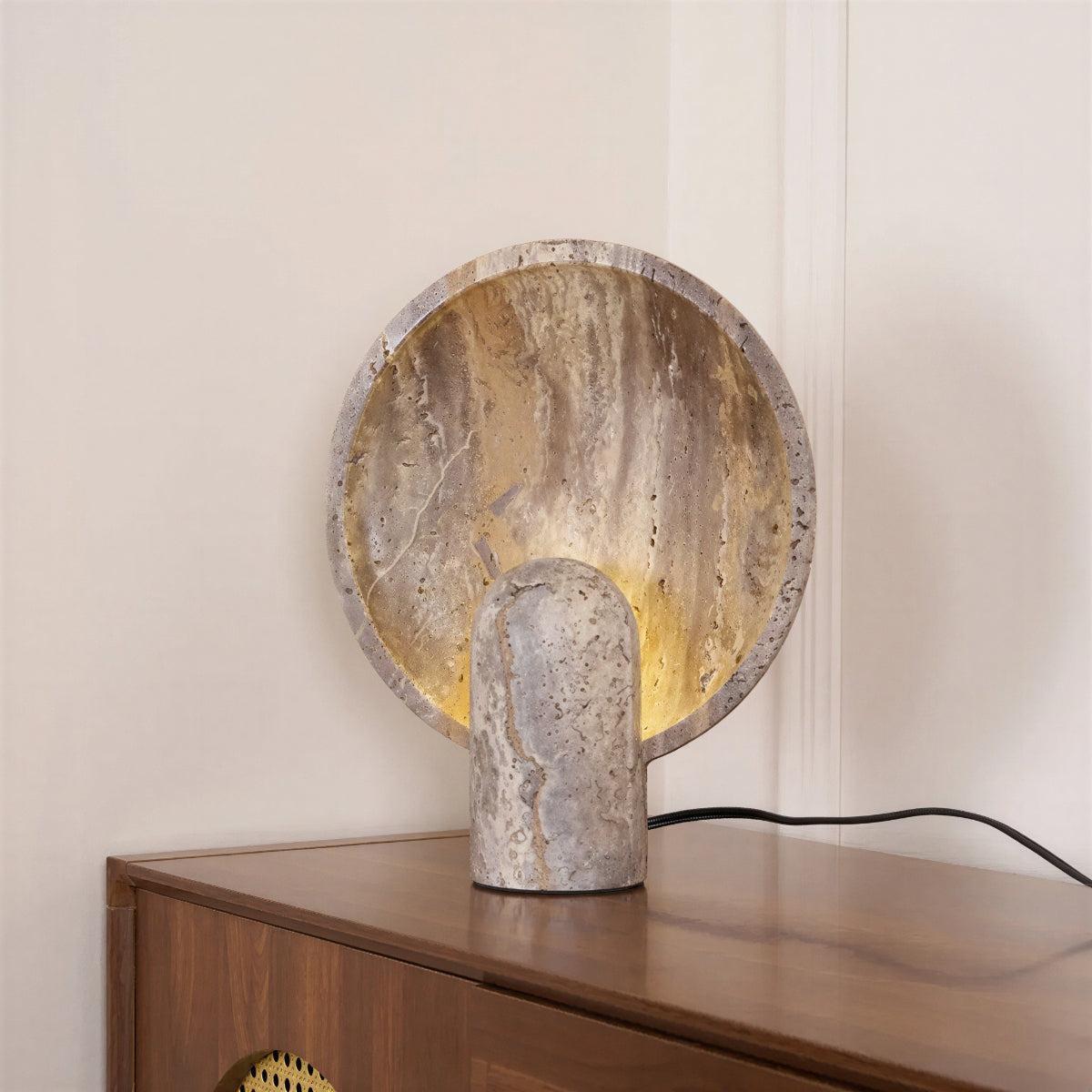 Stone Table Lamp With Modern Circular Eclipse Backlight