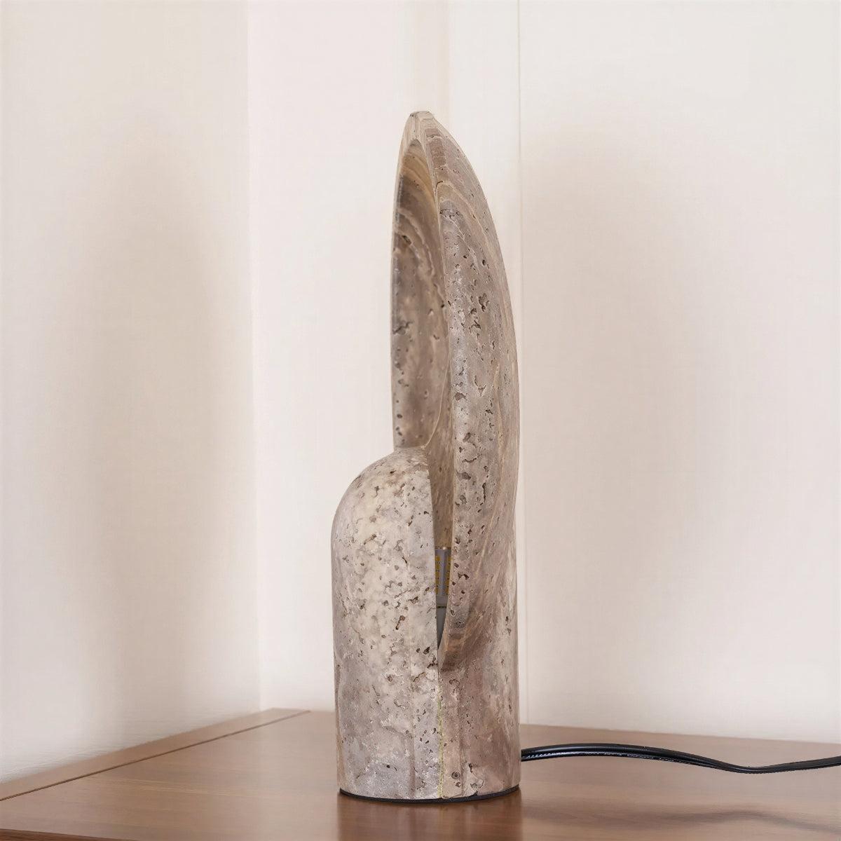 Stone Table Lamp With Modern Circular Eclipse Backlight