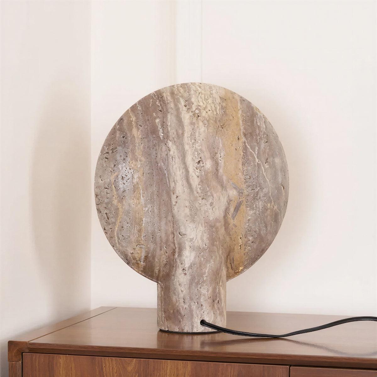 Stone Table Lamp With Modern Circular Eclipse Backlight