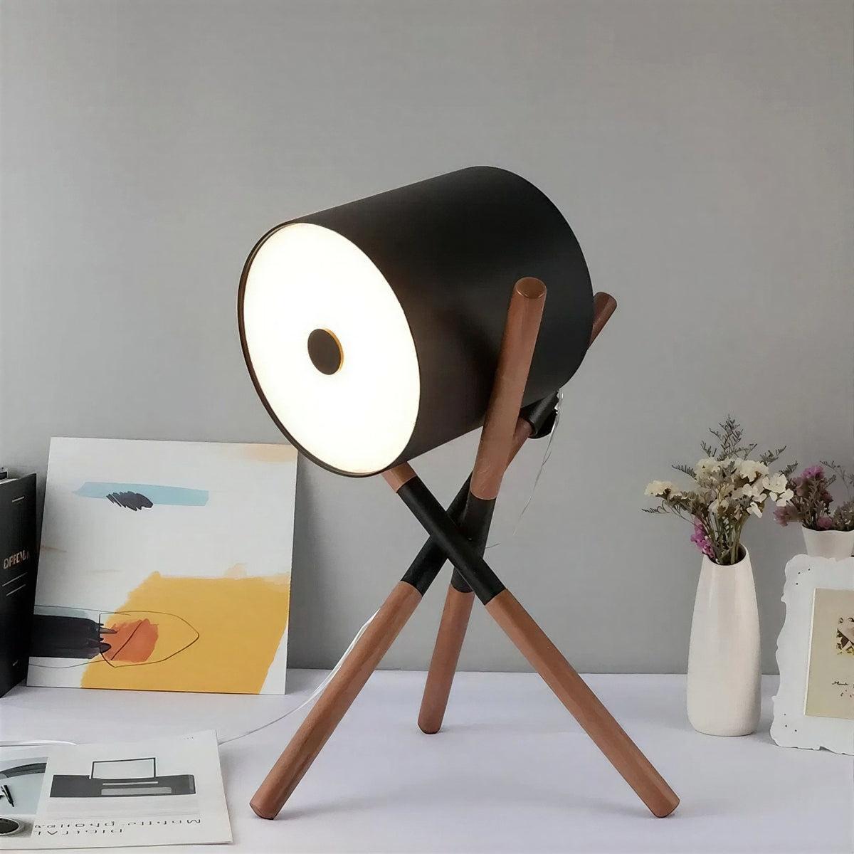 Table Lamp With Modern Tripod Base And Cylindrical Drum Shade