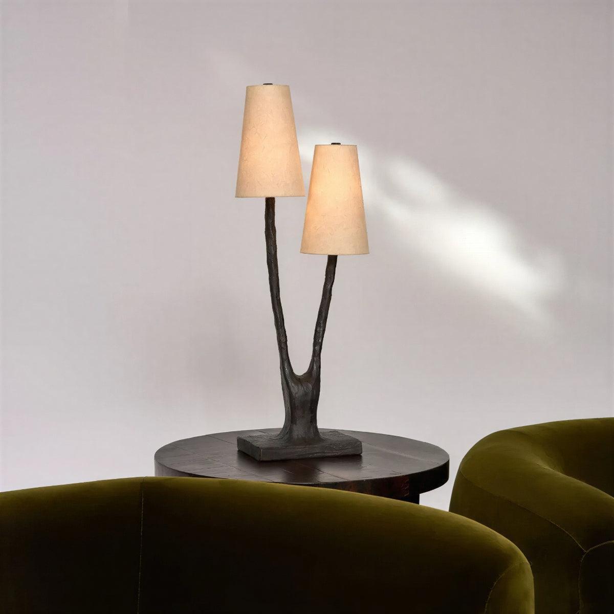 Table Lamp With Twin Stems And Shades