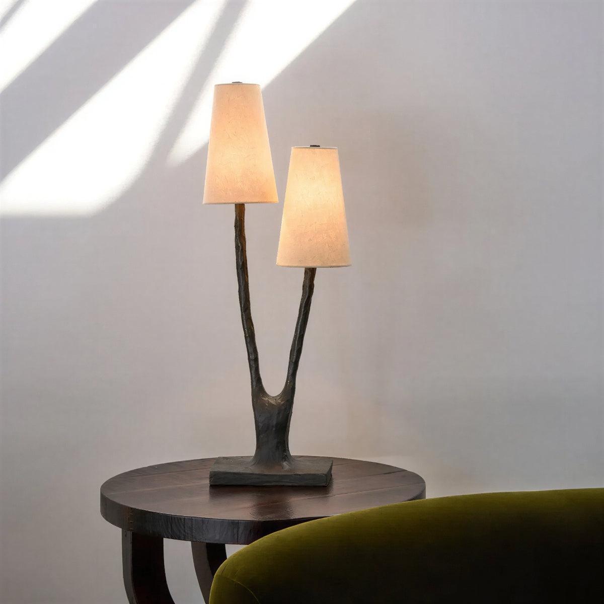 Table Lamp With Twin Stems And Shades