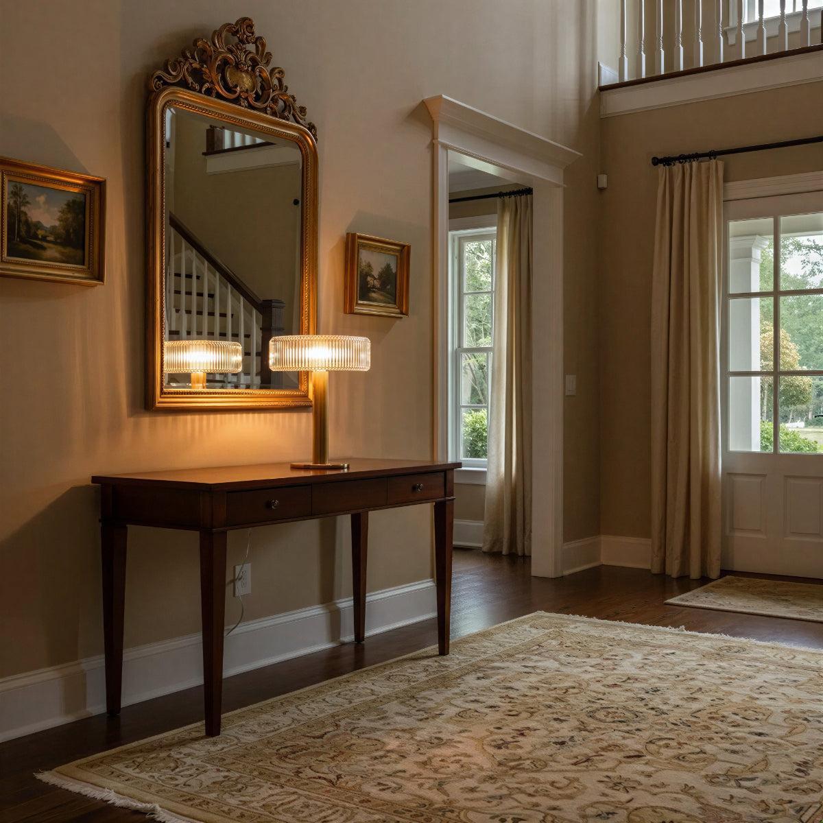 Traditional Bedside Table Lamp For Living Room Featuring Ribbed Shade