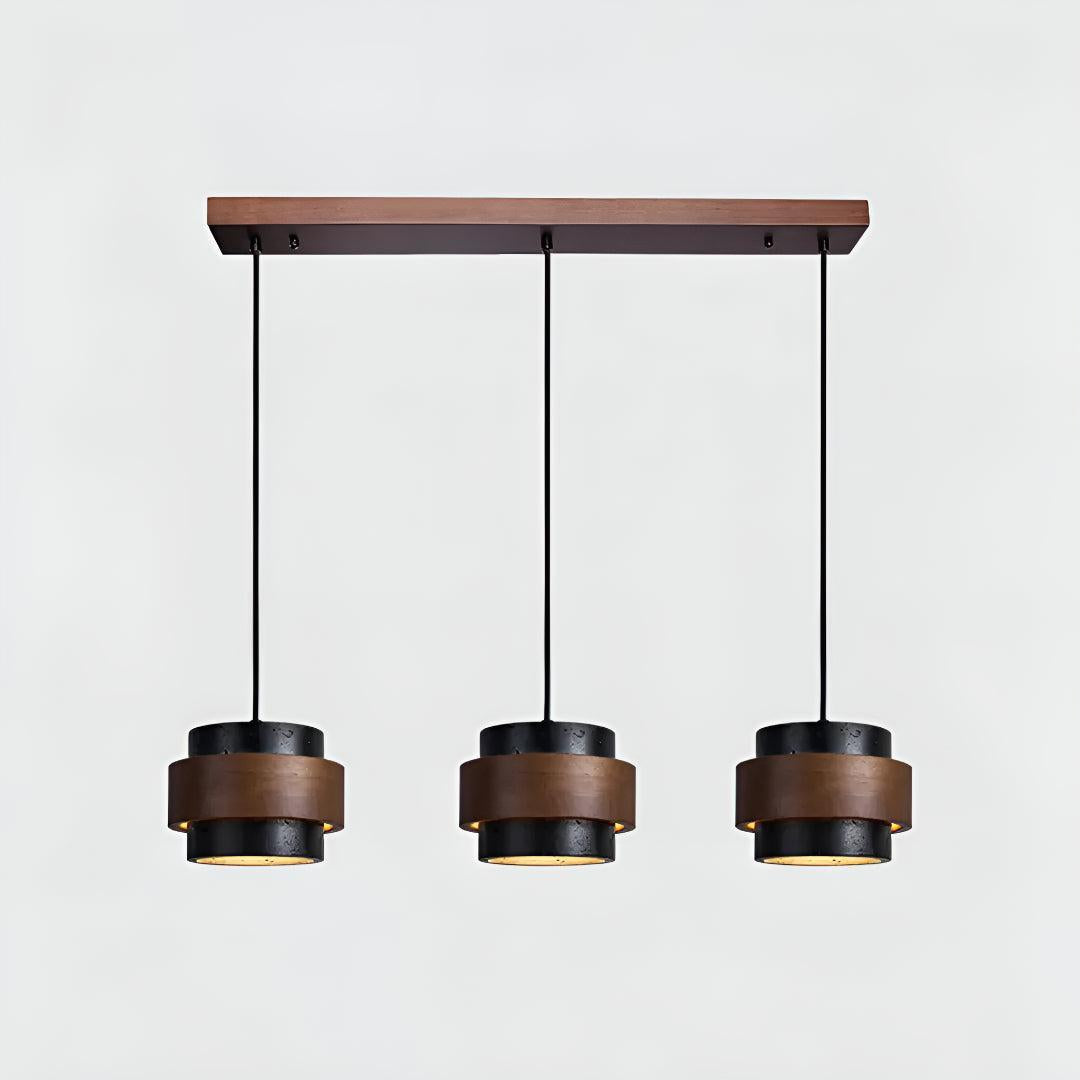 Travertine Ceiling Light Pendant Lamp With Wood Accent Design