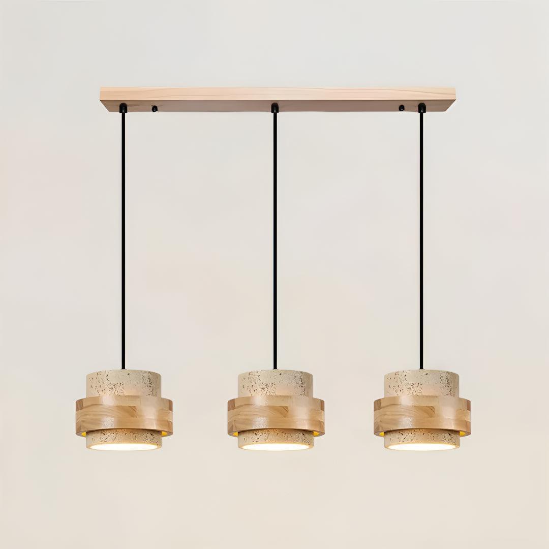 Travertine Ceiling Light Pendant Lamp With Wood Accent Design