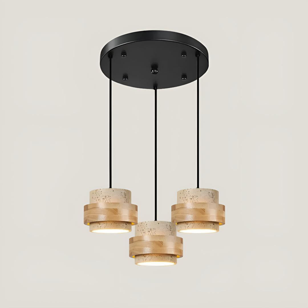 Travertine Ceiling Light Pendant Lamp With Wood Accent Design