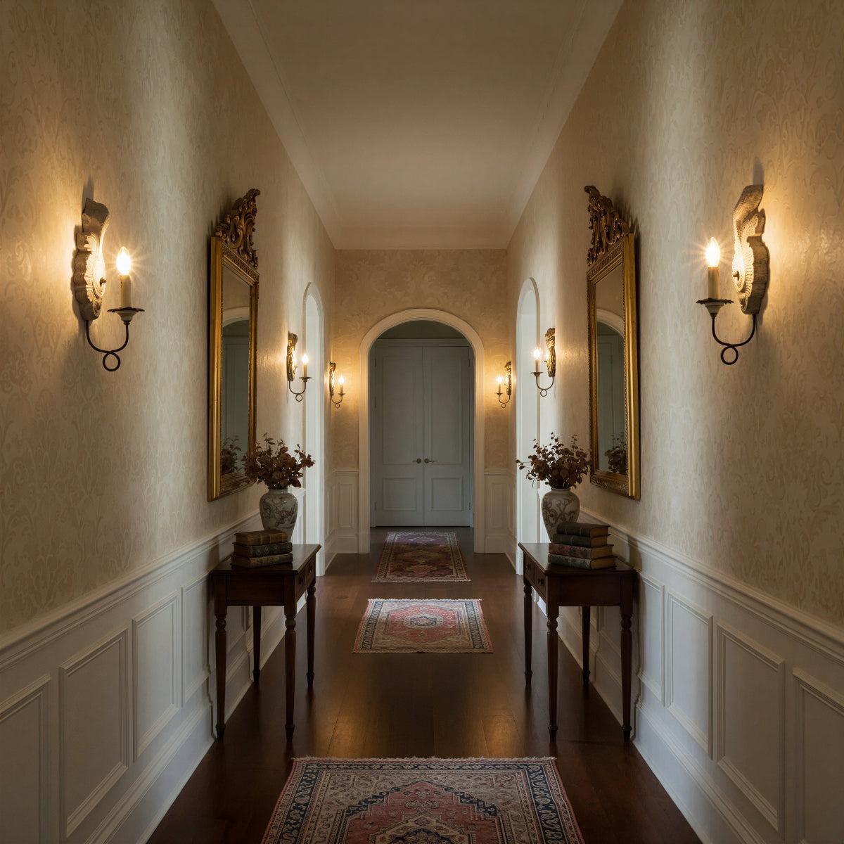 Vintage Wall Light Featuring Classical French Style Ornate Candle Sconce