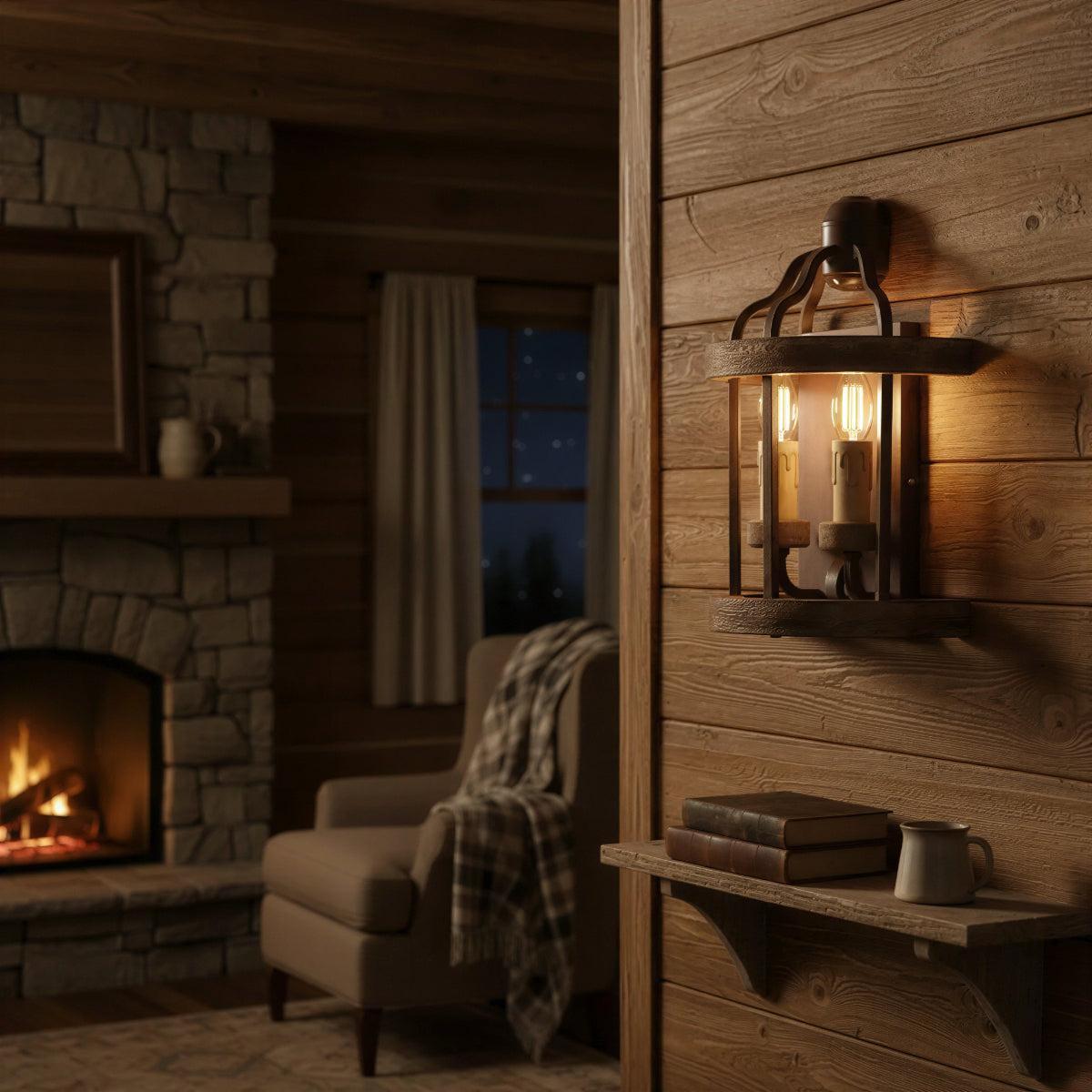 Vintage Wall Light Sconce With Dual Candle Lantern Design