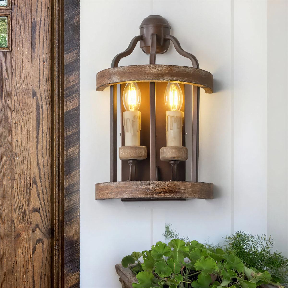 Vintage Wall Light Sconce With Dual Candle Lantern Design