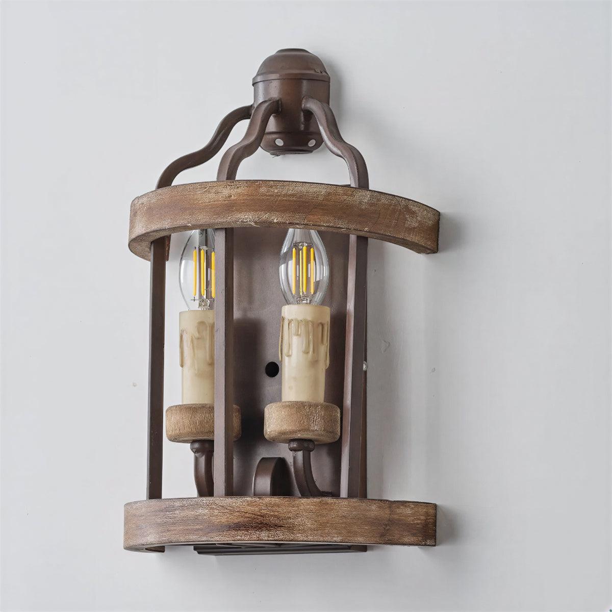 Vintage Wall Light Sconce With Dual Candle Lantern Design