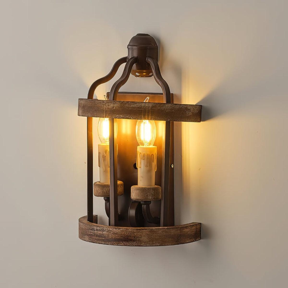 Vintage Wall Light Sconce With Dual Candle Lantern Design
