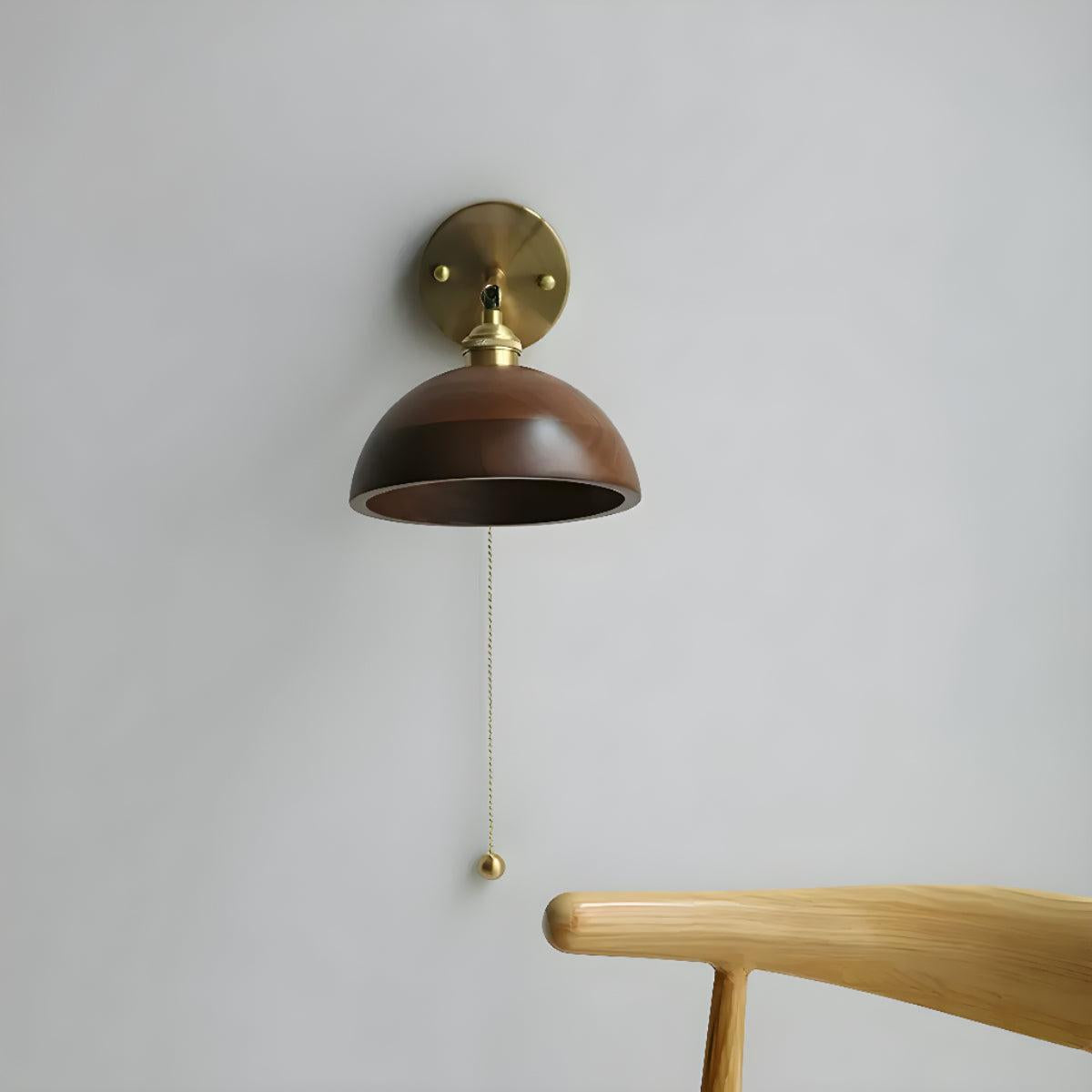 Vintage Wooden Shade Wall Light With Pull Chain Switch