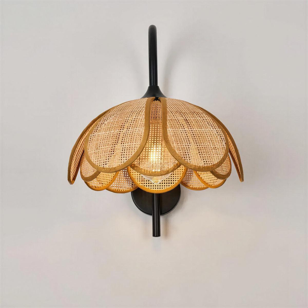 Wall Lamp With Blooming Rattan Flower Shade Design