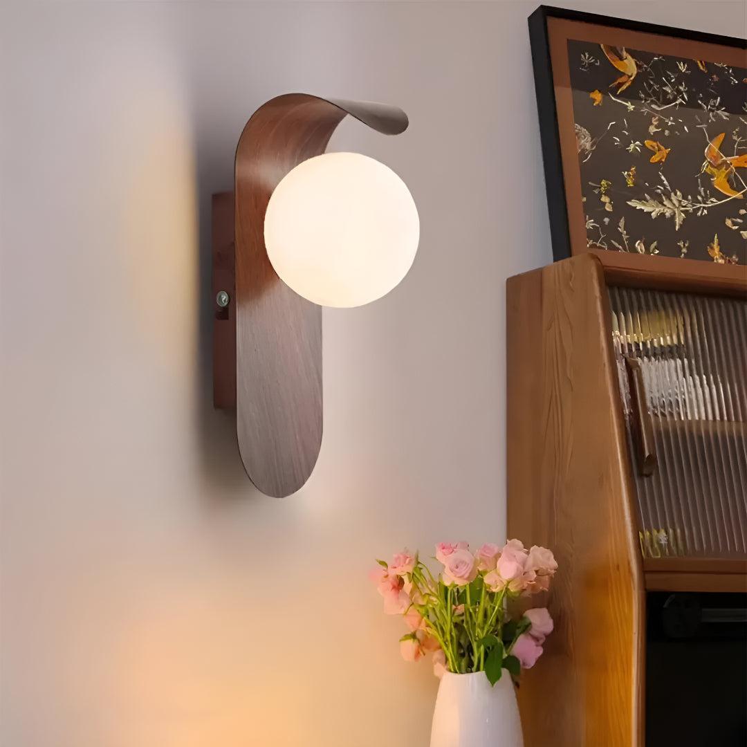 Wall Sconce Light With Modern Globe Design and Wooden Frame