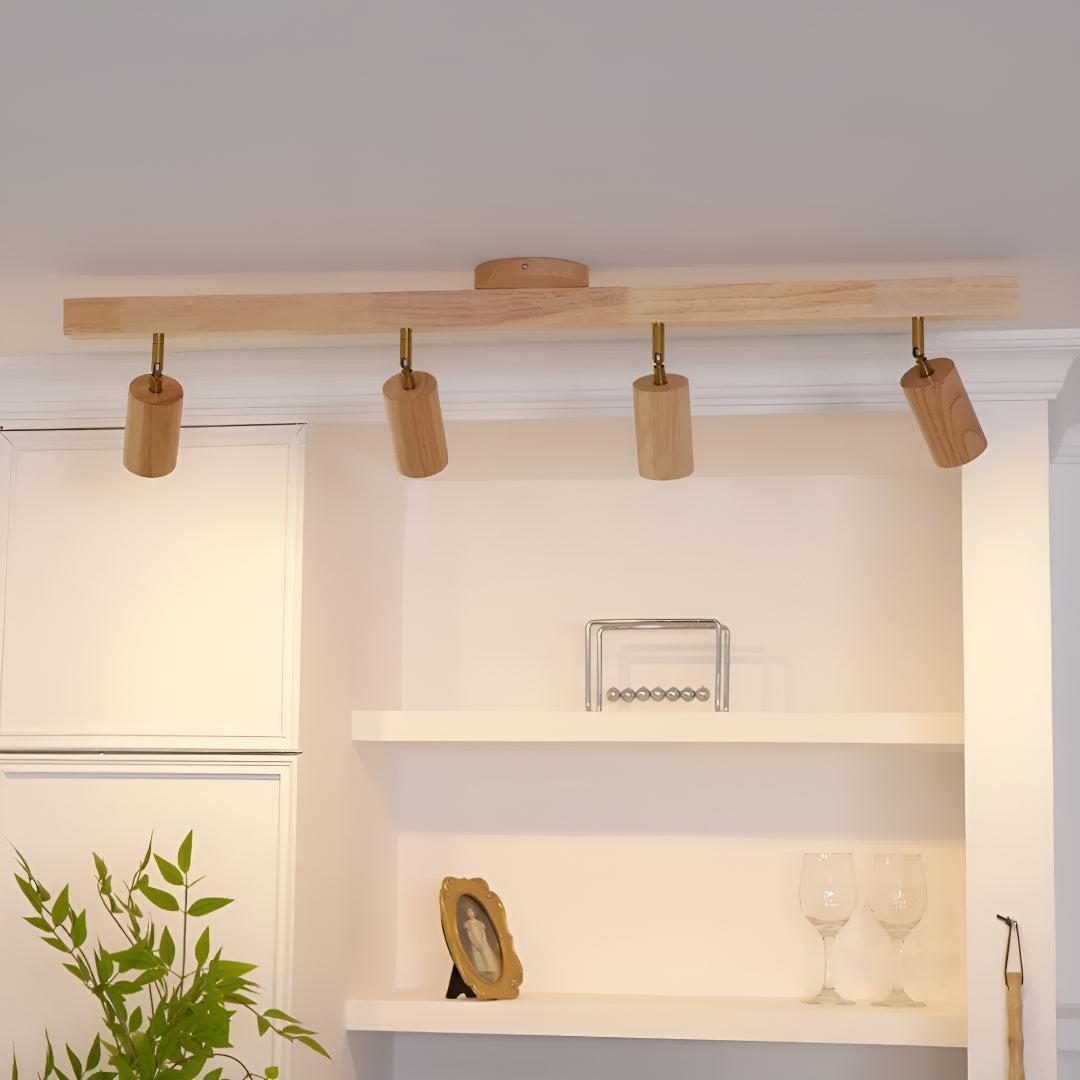 Wooden Track Ceiling Light with Adjustable Spotlights