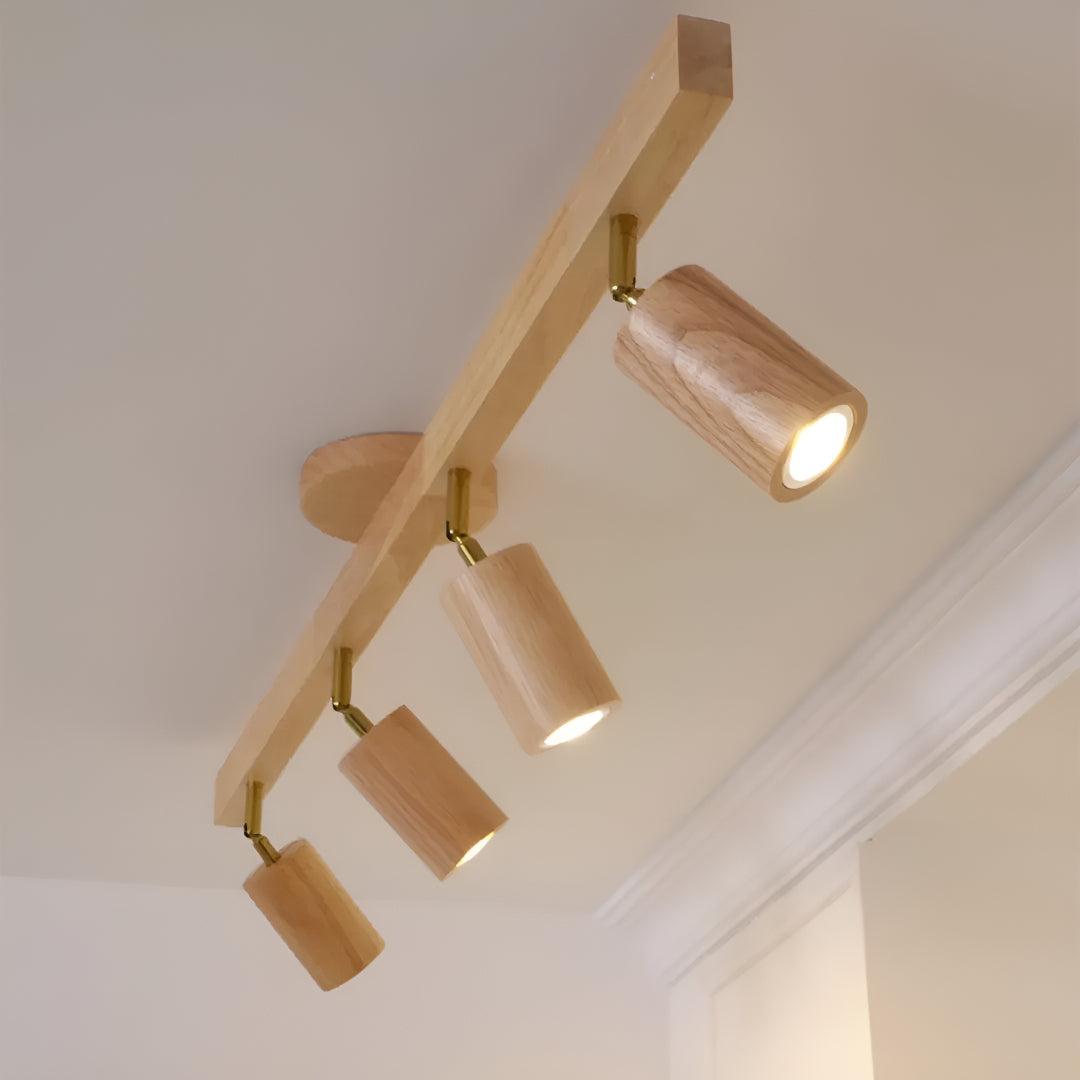 Wooden Track Ceiling Light with Adjustable Spotlights