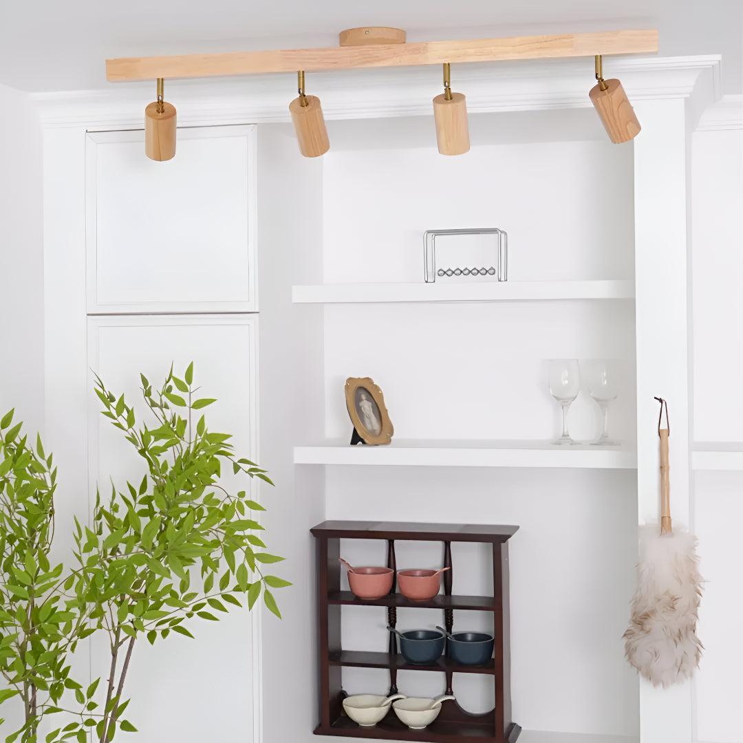 Wooden Track Ceiling Light with Adjustable Spotlights