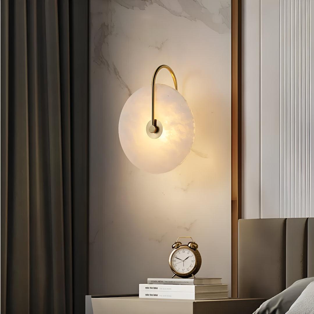 Alabaster Wall Light With Circular Design And Ambient Warm Glow