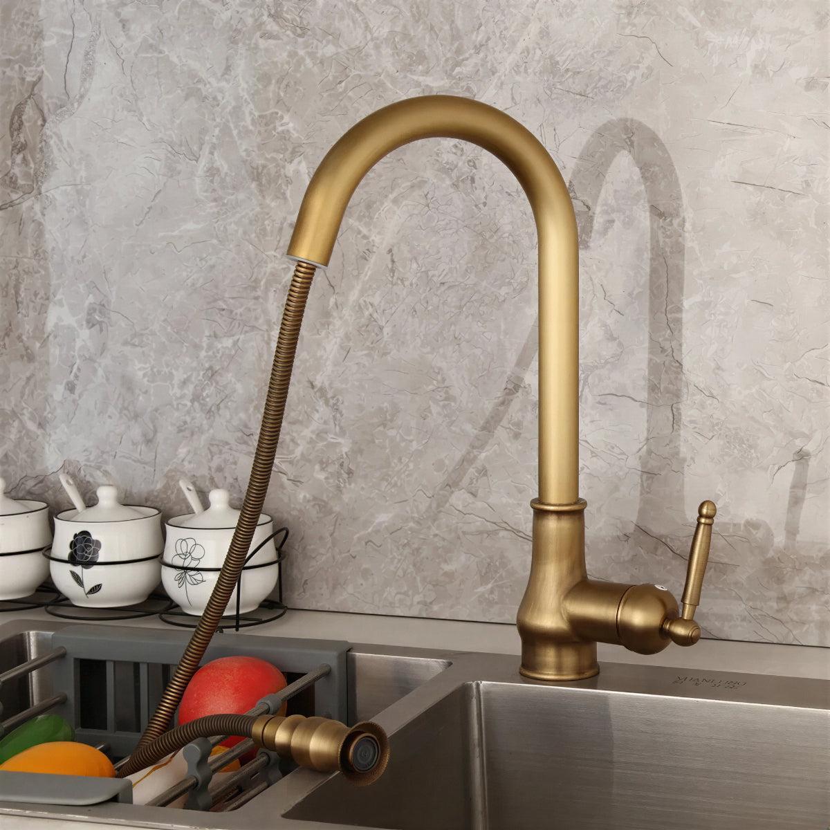 Antique Kitchen Faucet Sink Mixer Tap With Pull Out Spray