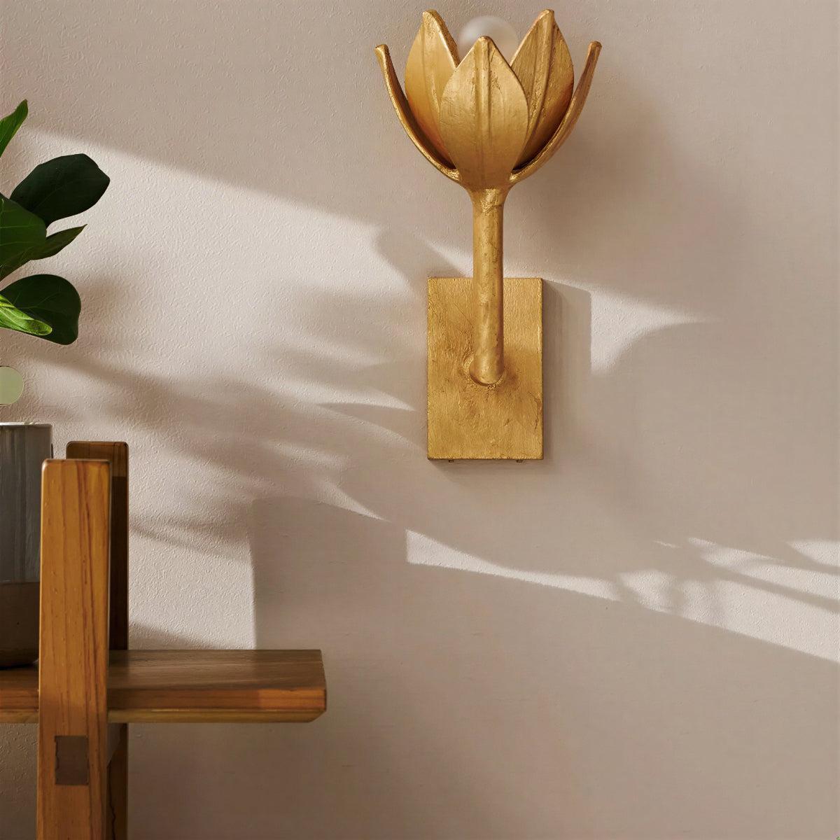 Art Deco Flower Wall Light Featuring Intricate Sculptural Floral Petal Design