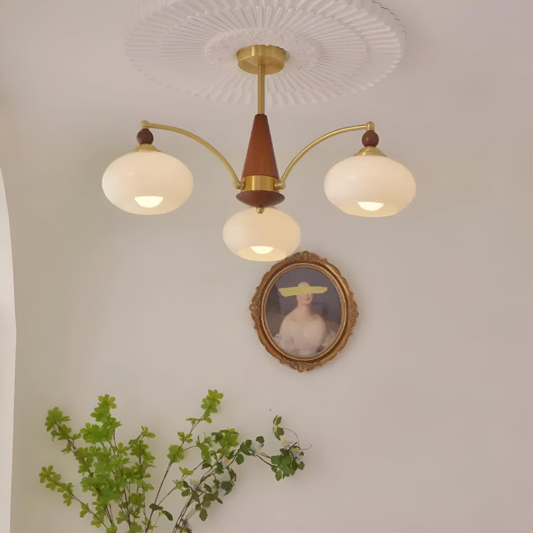 Brass Chandelier Light With Retro Design Shades