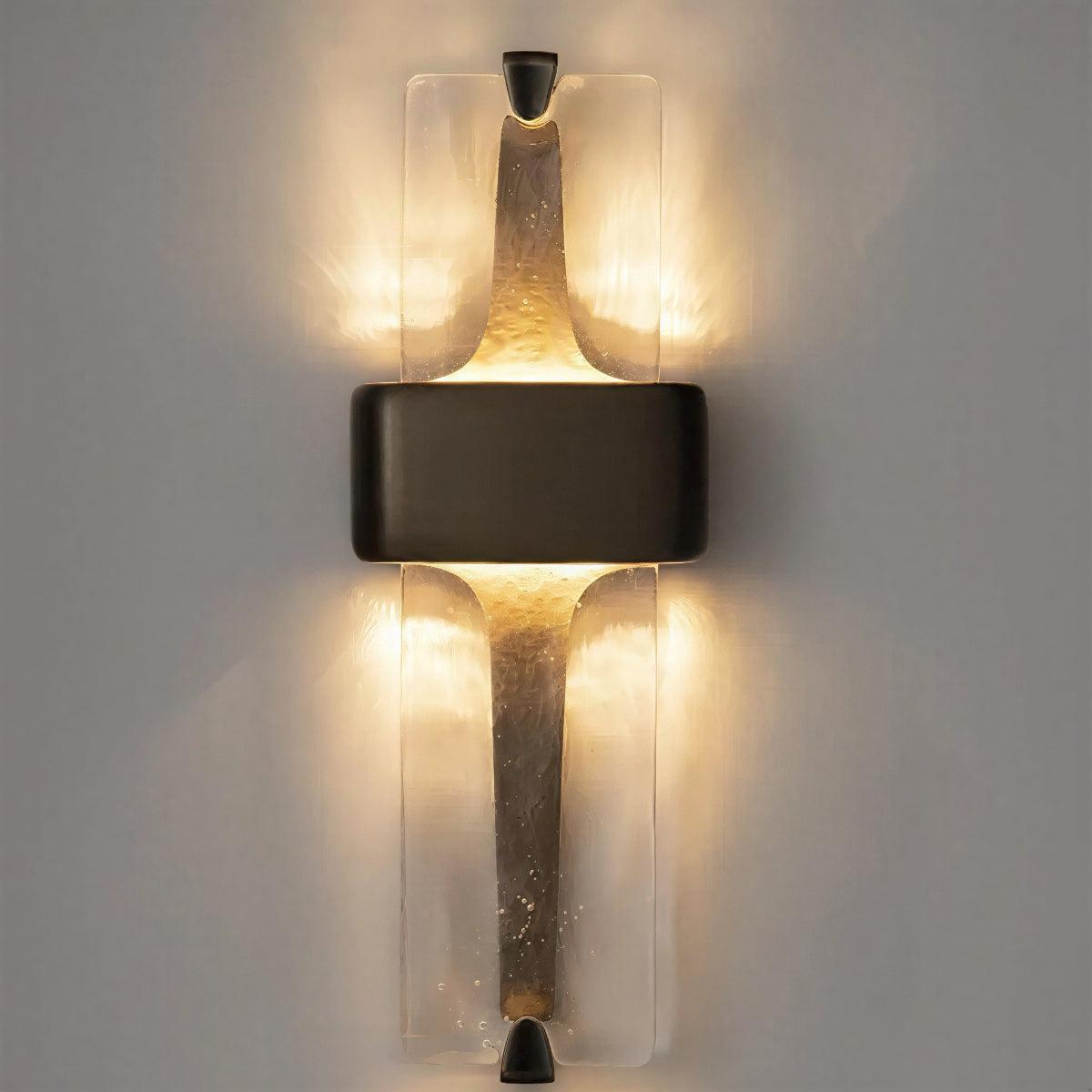 Contemporary Torch Styled Wall Light Sconce With Serrated Glass and Warm Glow