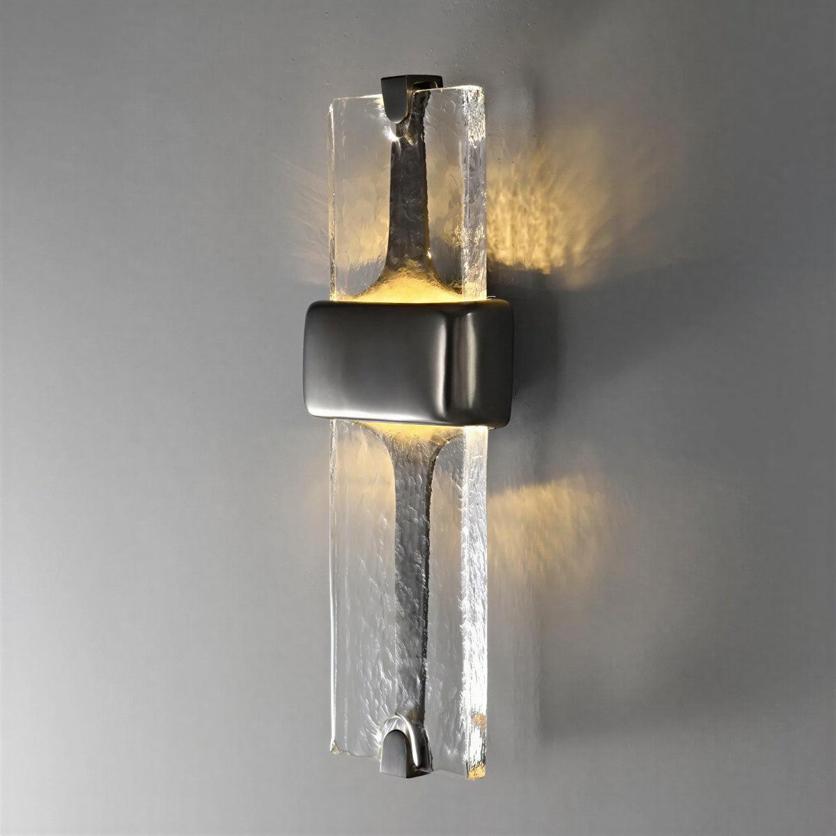 Contemporary Torch Styled Wall Light Sconce With Serrated Glass and Warm Glow