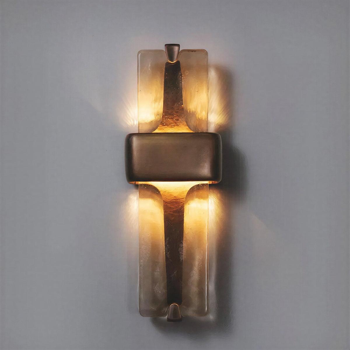 Contemporary Torch Styled Wall Light Sconce With Serrated Glass and Warm Glow