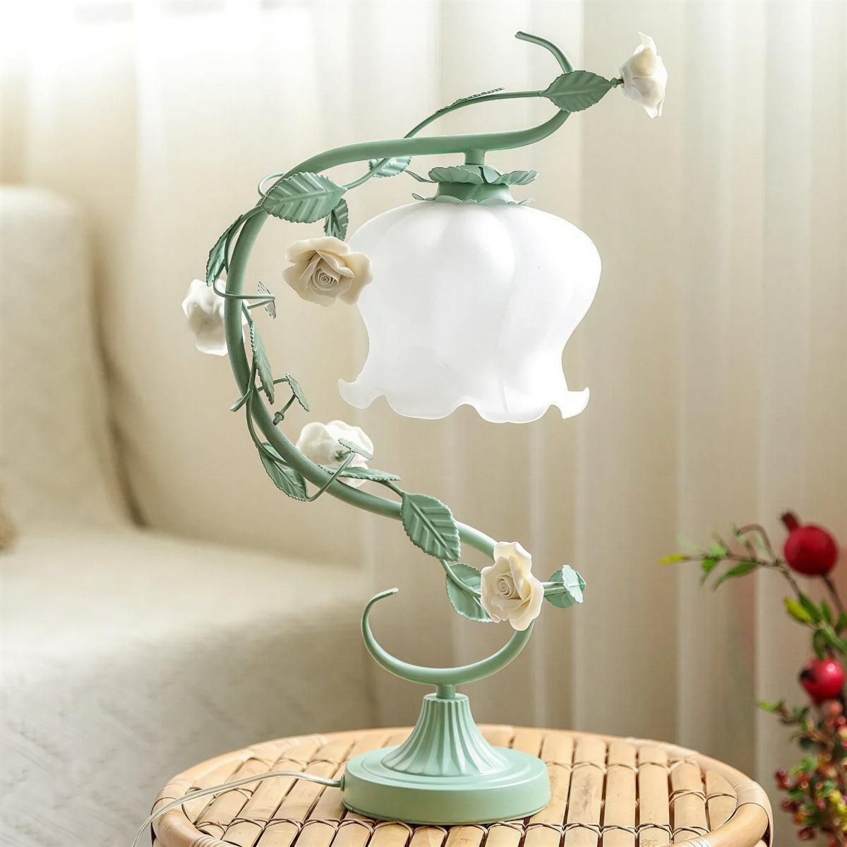 Decorative Bedside Nightstand Table Lamp With Flower Design